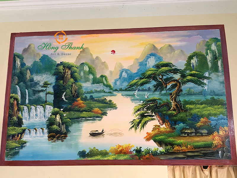 Vẽ tranh tường phong cảnh Phòng Khách tại Hà Nam | Hồng Thanh