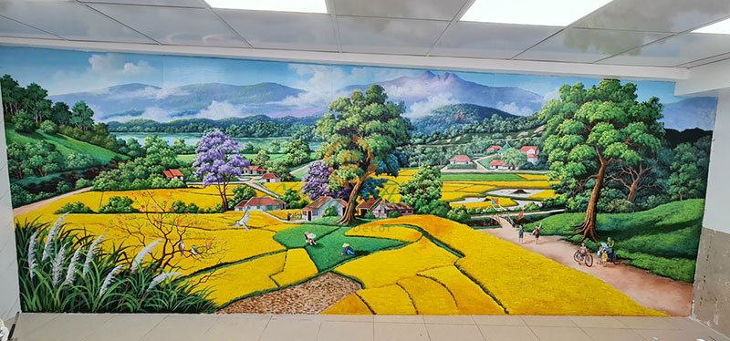 Vẽ tranh tường phong cảnh đồng quê, làng quê Việt Nam