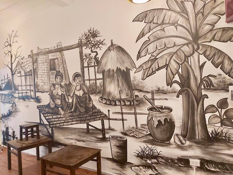 Kho mẫu] Vẽ tranh tường đen trắng Cafe, Trà sữa, Nhà hàng