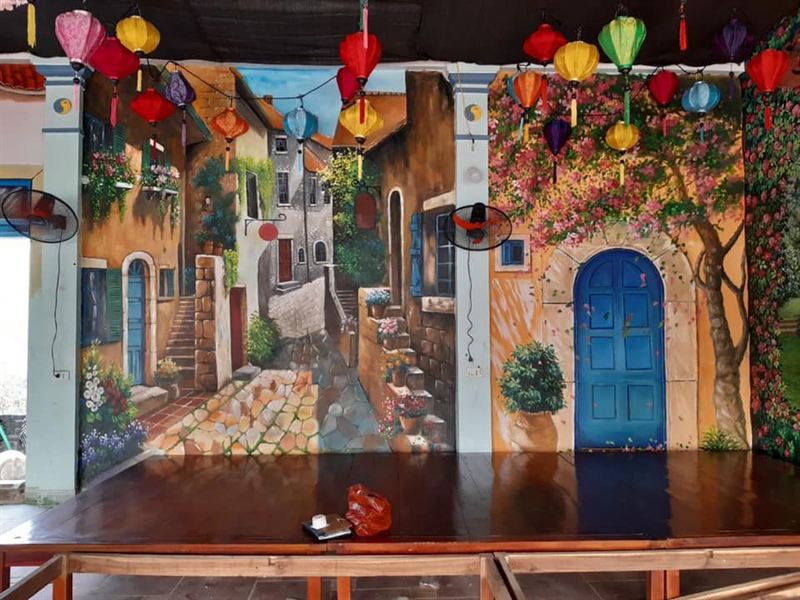 vẽ tranh tường quán cafe 3D đẹp