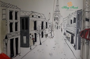 Kho mẫu] Vẽ tranh tường đen trắng Cafe, Trà sữa, Nhà hàng